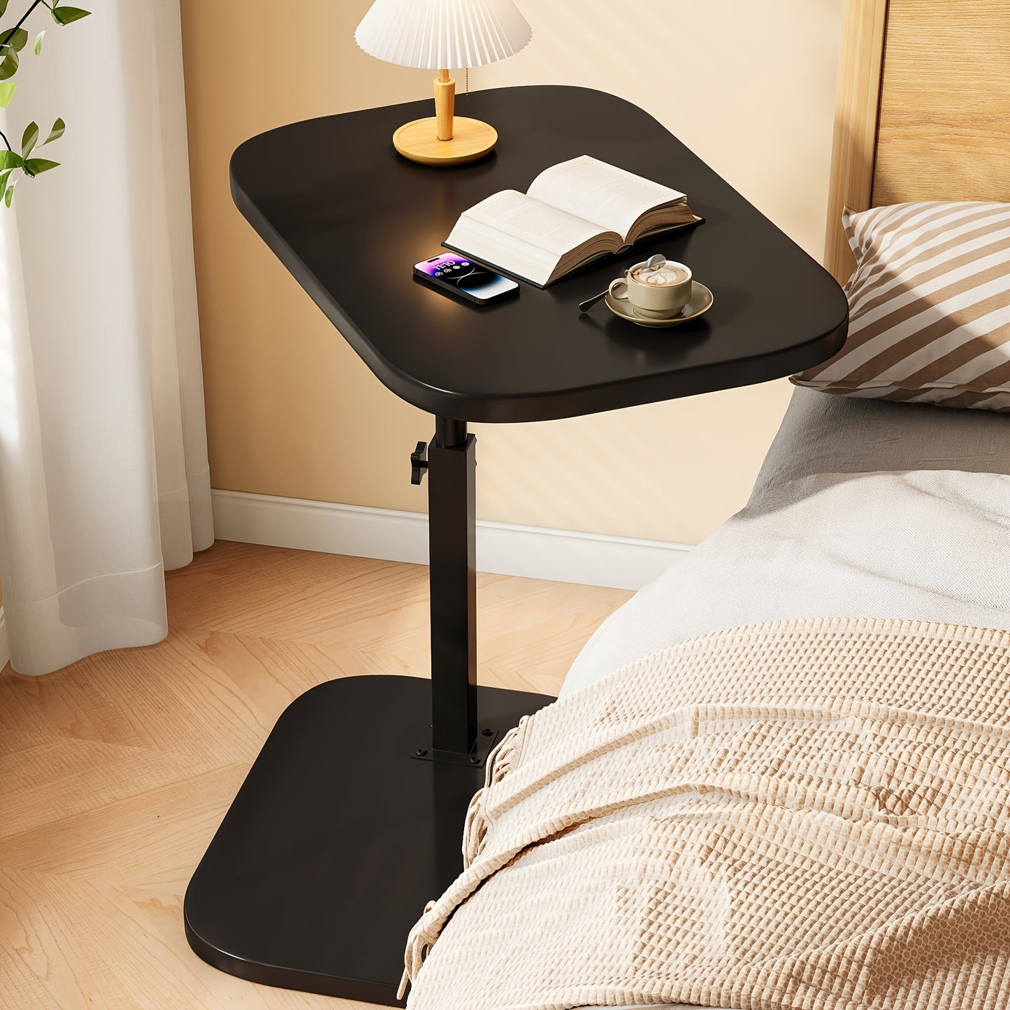 Adjustable C-Shaped Side Table – Swivel Top, Height Adjustable, Space-Saving for Couch & Bedside